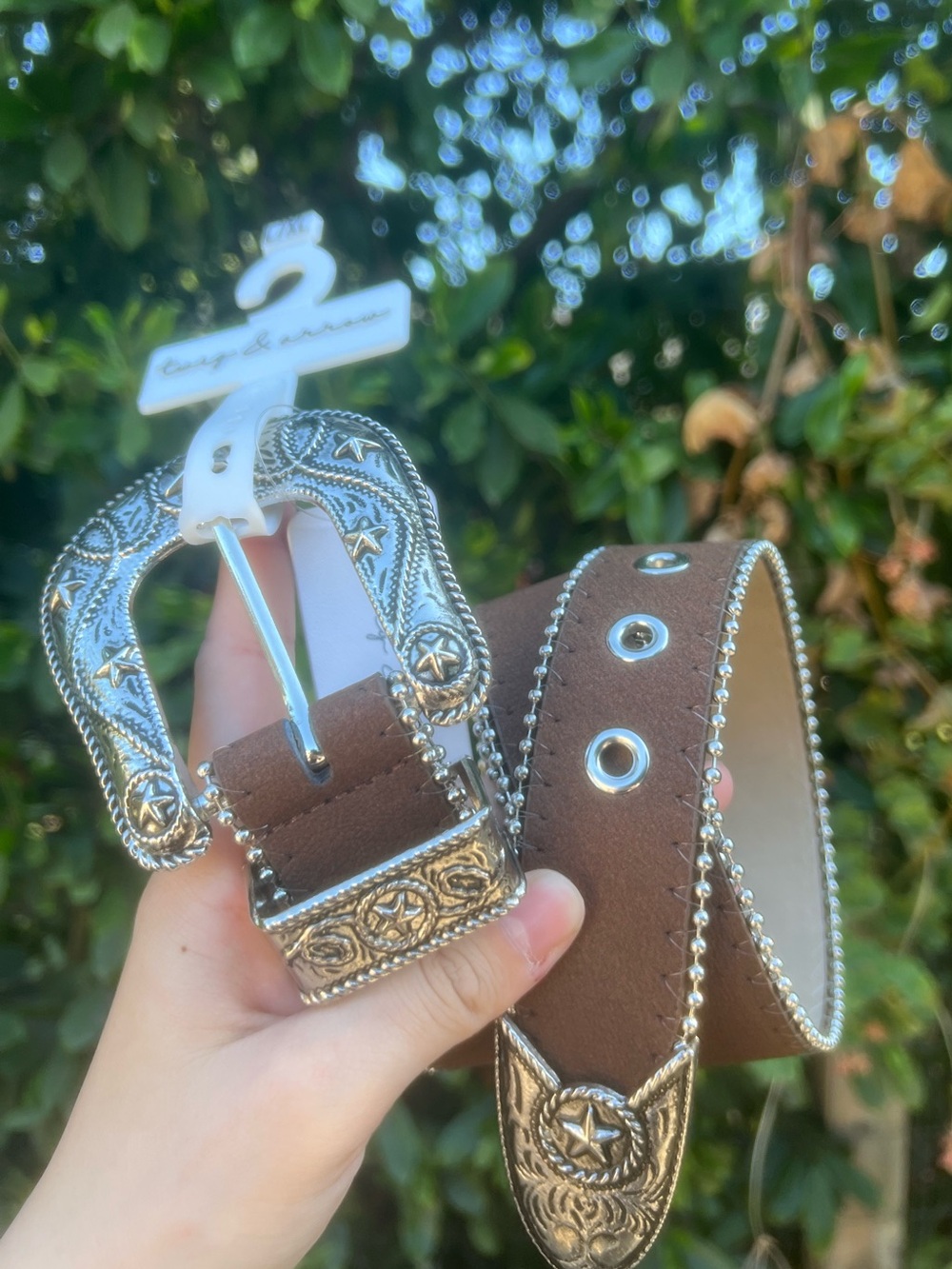 NWT Twig & Arrow Brown Western Star Buckle Cowgirl Belt L/XL